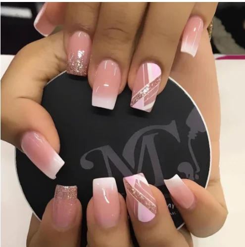 Naixi Custom New Design Coffin Ballerina Cloud Stars Glitter Press On Nails Tips Artificial Acrylic Fingernails False Fakenails