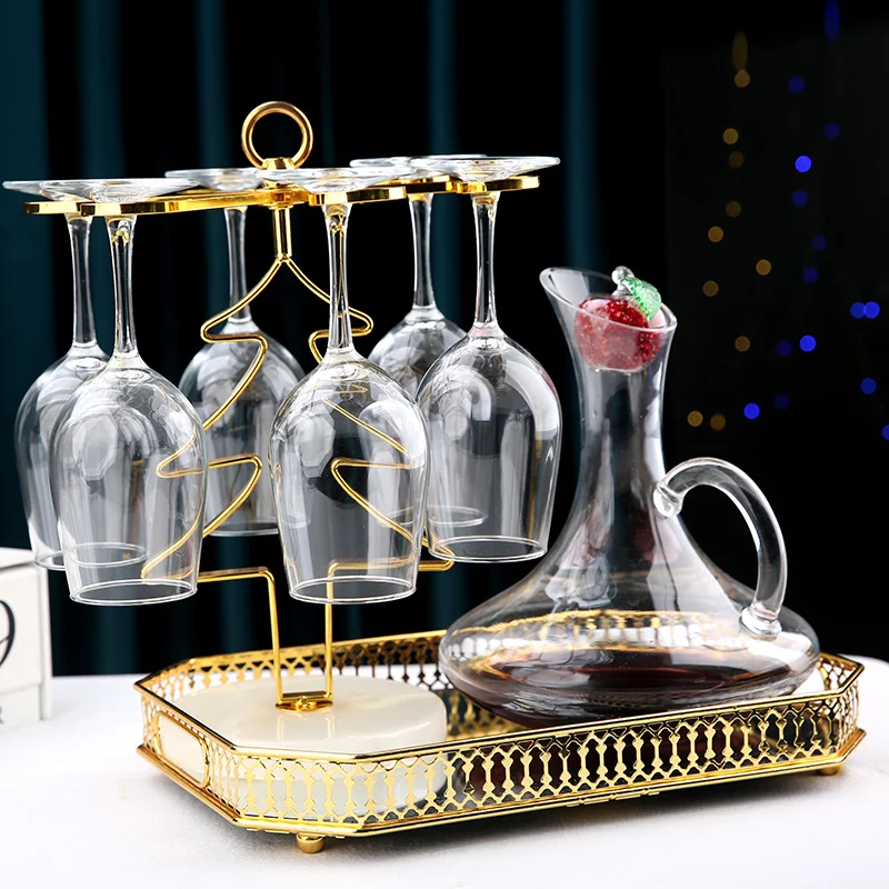 2021 Classic European Style sturdy Rustic Metal Countertop 6 Bottles funky Wine Rack with Cup Holder for Home and Bar Storage