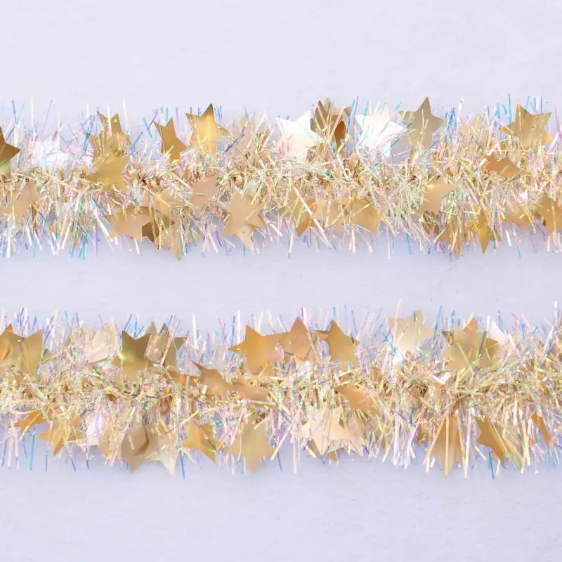 Party Christmas tinsel garland decorative PET tinsel garland with blue star decoration