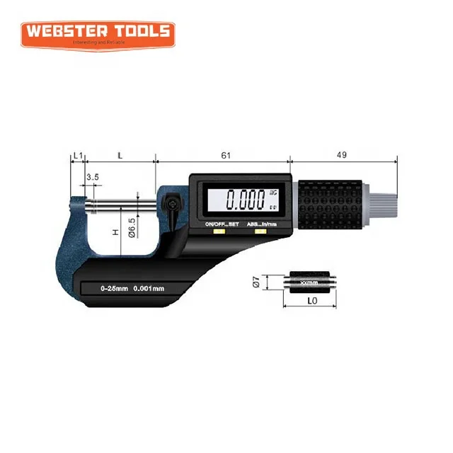 0 - 100mm two keys digital outside micrometer with metric/inch switch