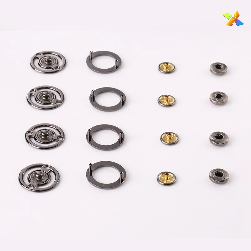 Ring Custom Pattern Logo Square Garment Buttons Metal Snap Garment Buttons 201 Four Parts Snap Button
