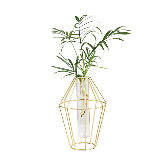 Лидер продаж, ваза из металла и стекла в полоску из розового золота, декоративные вазы для растений huose