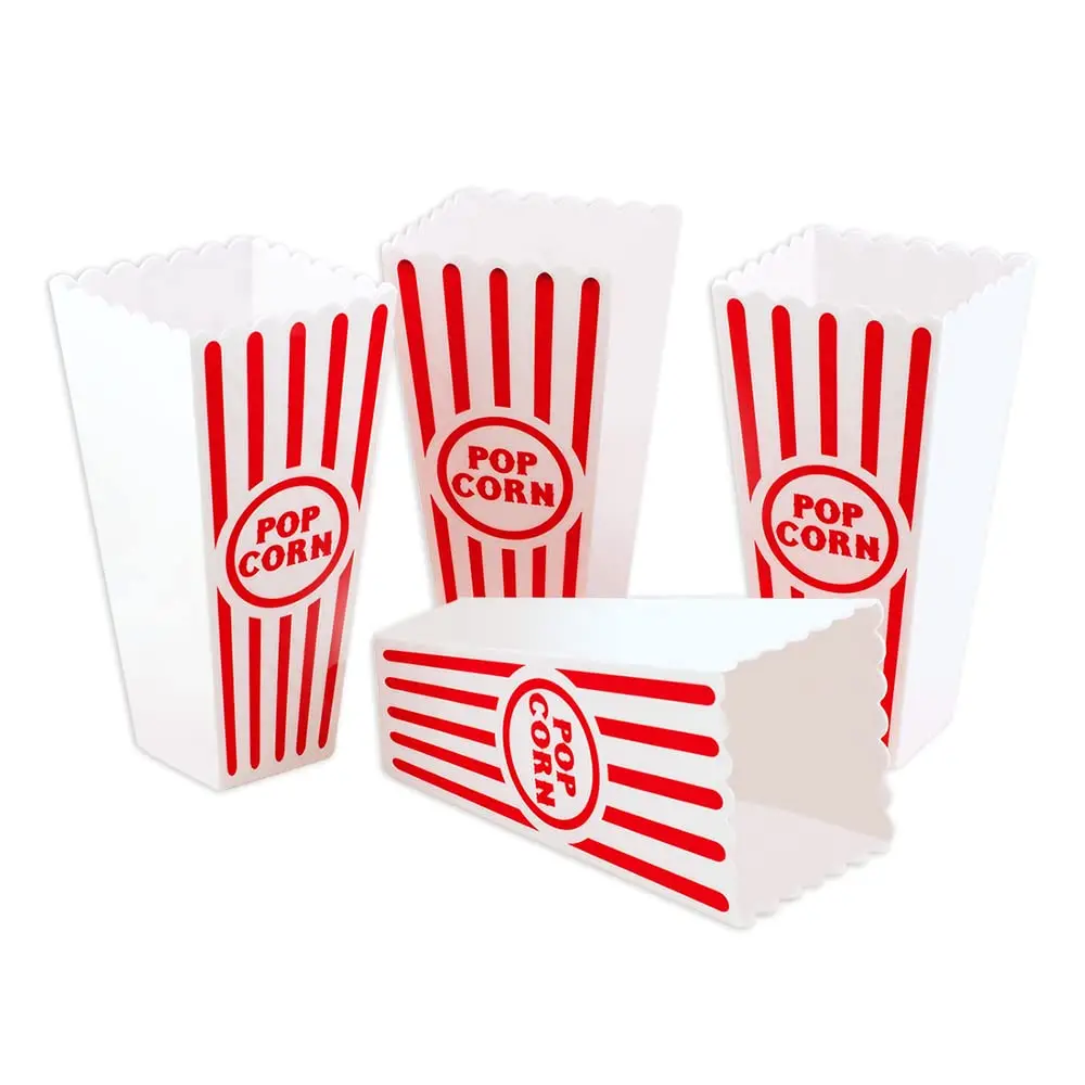 Custom Reusable 32 Oz Plastic Popcorn Bucket Cups Novelty Place Plastic Red White Striped Classic Popcorn Containers For Movie