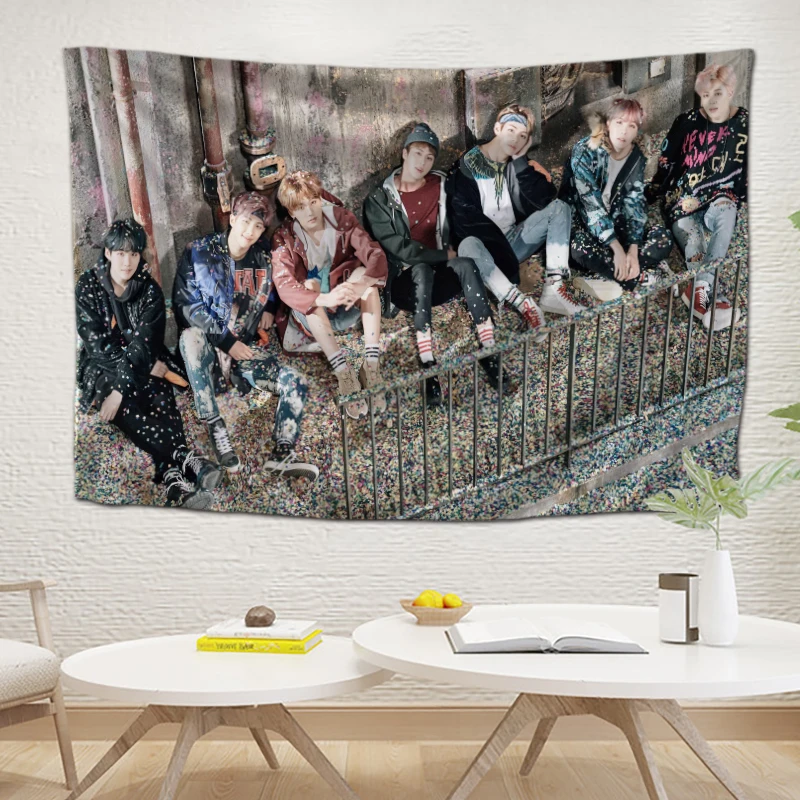 Popular Kpop Printing 1 pieces Korea Handsome Boy bt tapestri Custom Hippie Kpop Tapestry throw blanket art wall hanging