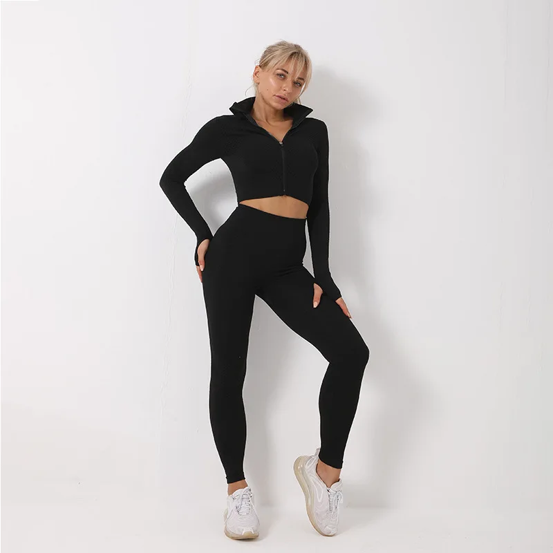 Free LOGO Wholesale full 11 colors Women Sports Gym Wear Tights And Crop Top 2 Pieces Seamless Women Yoga Set