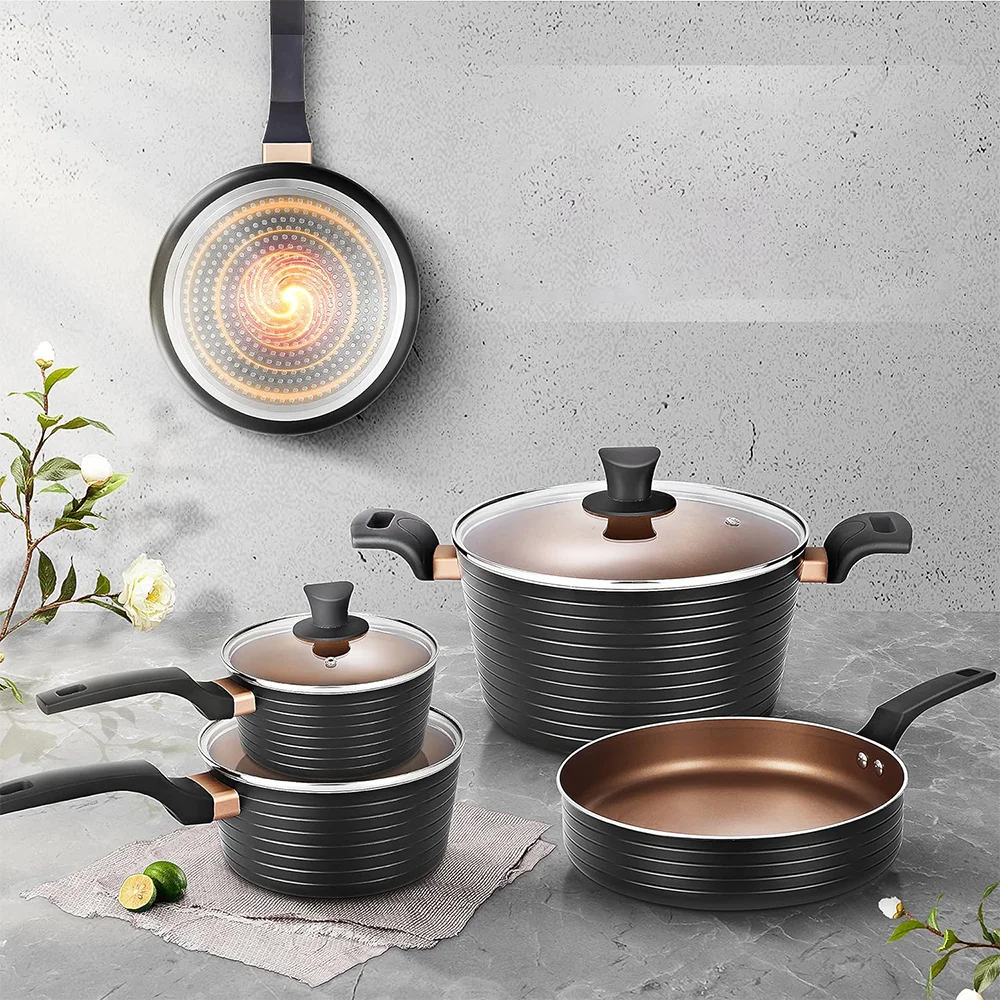 MYH Aluminum Pots and Pans Sets Ceramic Nonstick Cookware Set  Induction Saucepan  Frying Pan  Saute Pan