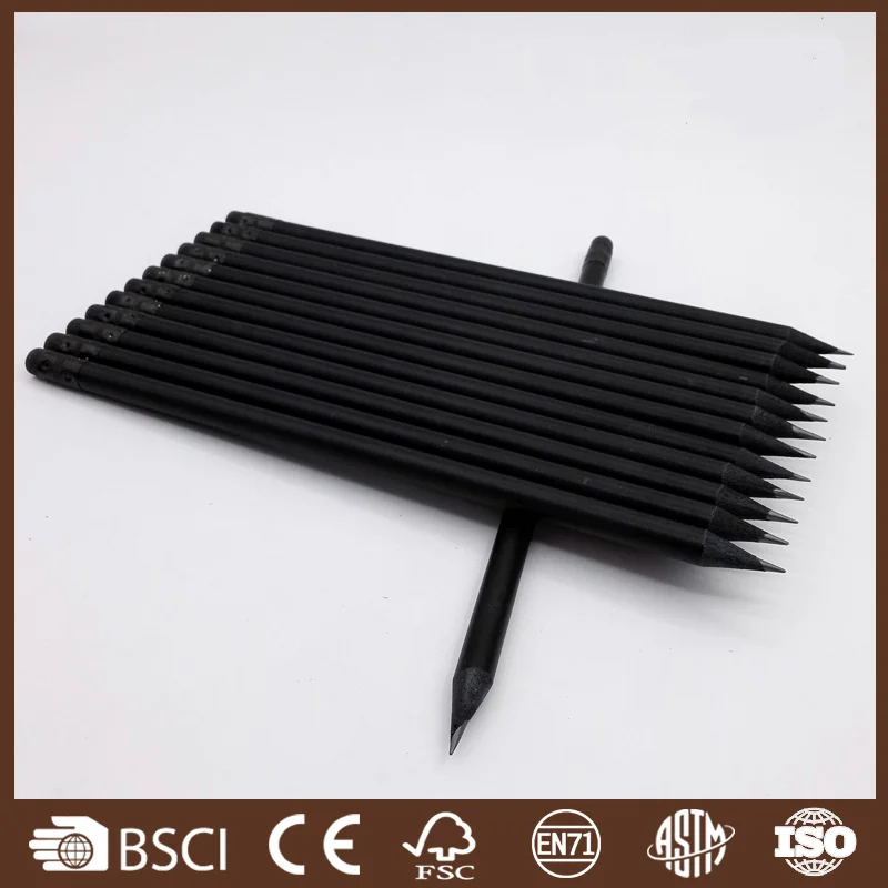 High quality black wood pencil with eraser head HB/2B writing pencil