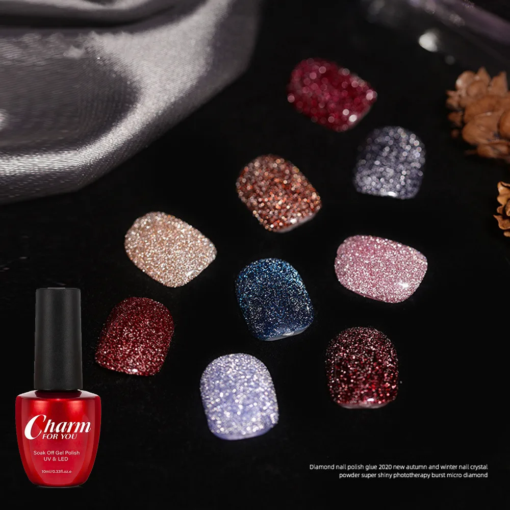 10ML UV Gel Reflective Nail Polish 12 Colors Sparkle Diamond Glitter Gel Lacquer Bright Lasting Varnish Nails Art Tool Manicure