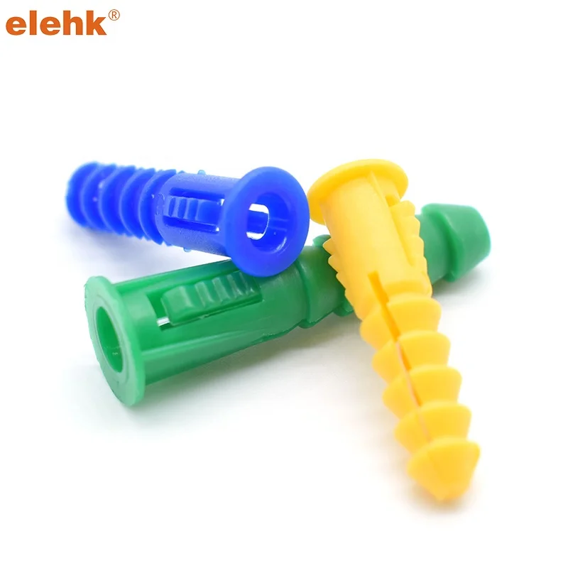 Elehk 12-14-16 X 1-1/2-Inch Green Plastic Wall Ribbed Anchors Expanding Plastic Screw Anchors Plastic Anchor