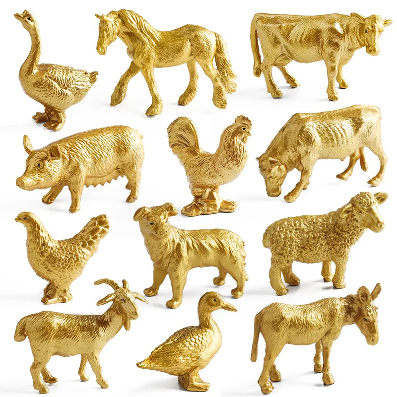 Simulation Farm Ranch Mini Poultry Gold Animal Model Toy Solid Pig Cattle Sheep Chicken Duck Goose Horse Dog Donkey