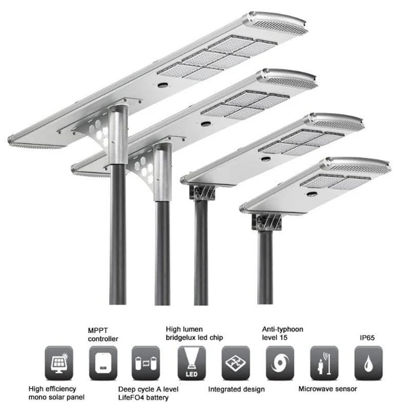 Watt 80W 120W 150W  High Power Bridgelux Smd Chip Outdoor Waterproof All In One Led Solar Street Light
