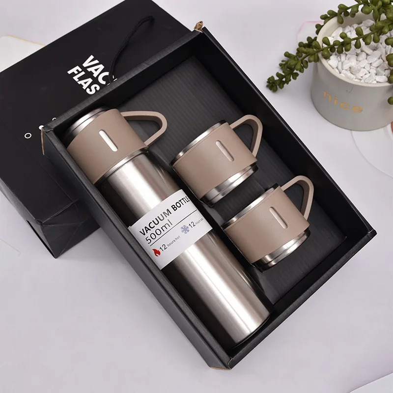 Corporate Business Thermos Mug Set Drinkware Set Thermos Vacuum Flask Stainless Steel Water Bottle Custom Logo Luxury with 2 Cup
