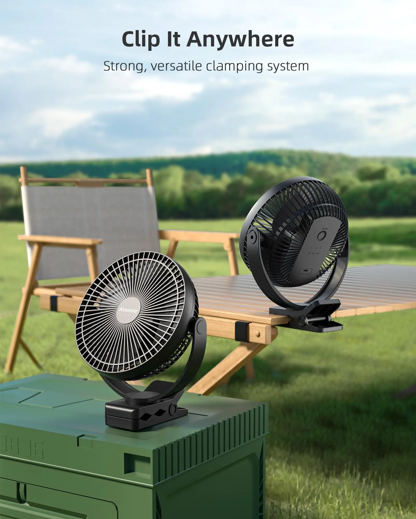 USB Rechargeable Portable 8 Inch Clip Fan Outdoor Golf Cart Gym 5 Blade Clip on Fan 10000mAh Battery Charger Table Desk Clip Fan