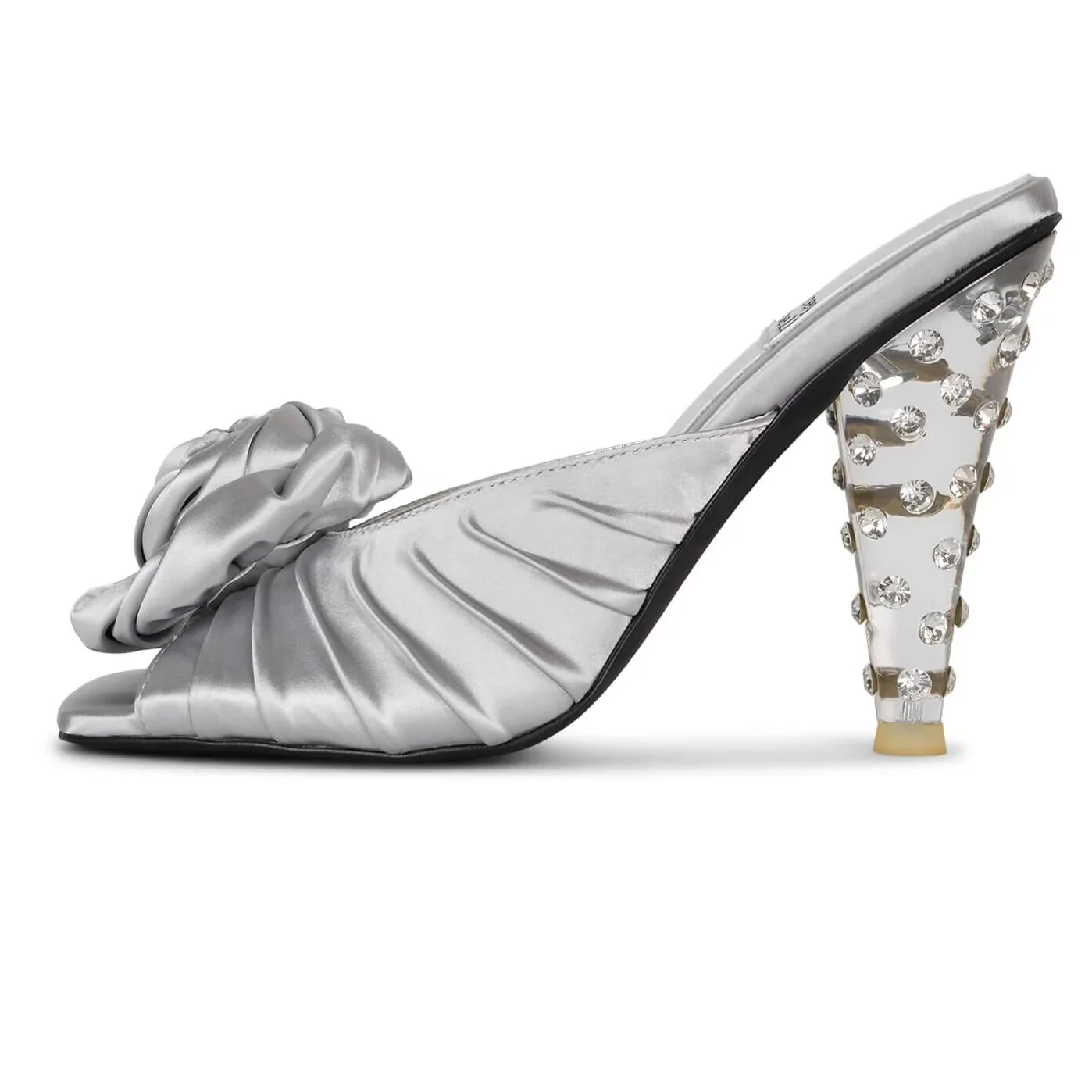 Anmairon shoes new arrival party shoes sexy clear heel sandals high quality pink stain open toe chunky heel flowers slippers