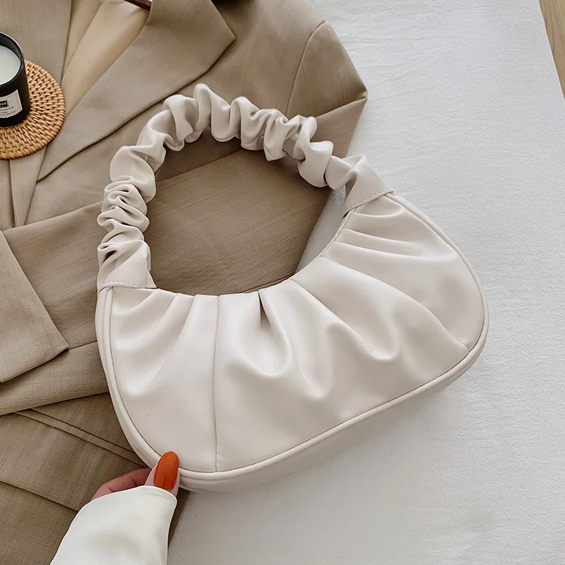 Korean new style fashion handbag solid color pleated cloud underarm bag sweet shoulder bag street fashion women handbag