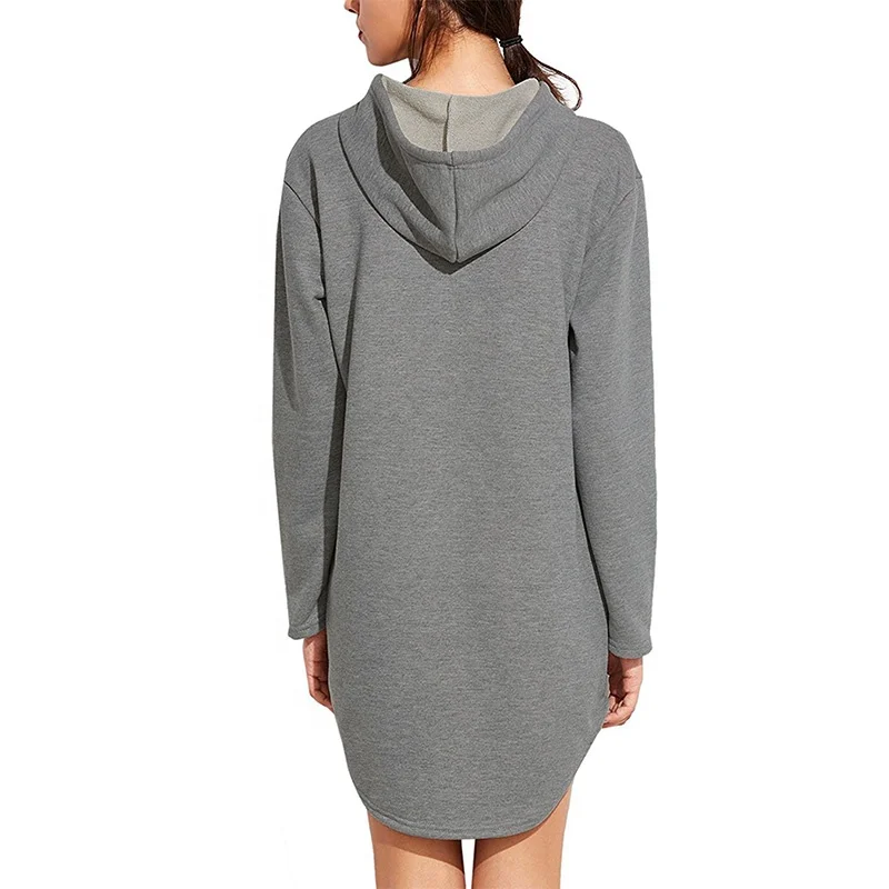 Оригинальный Французский махровый пуловер с длинным рукавом, пуловер без рисунка, Толстовка Оверсайз, женское длинное Повседневное платье-свитшот с изогнутым низом