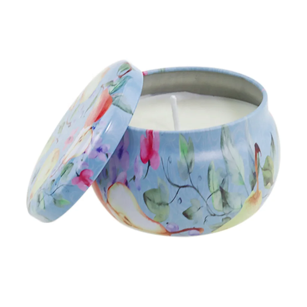 Chinese Custom Private Label Fruit Flower Design Making Soy Wax 4.4 oz Tin Set Scented Candle