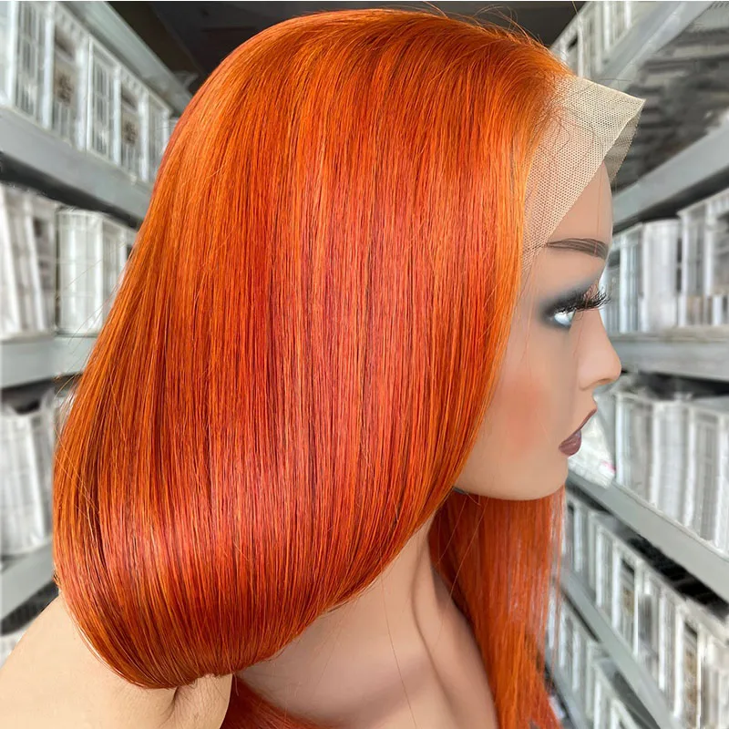 Orange Ginger Color Straight Virgin Human Hair Extensions,350# Orange Ginger Ombre Color Hair Bundles with Lace Frontal Closure