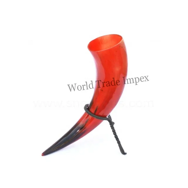 Red color drinking horn with iron stand