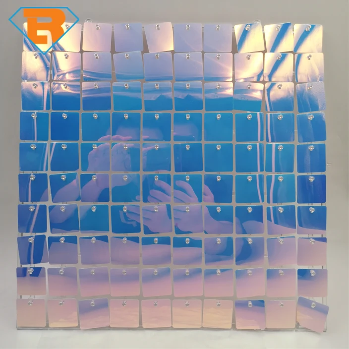 Iridescent Blue Shimmer Wall Backdrop Square Sequin Wall Panel Glitter Sequins Wall Backdrop for Wedding Party Decoration