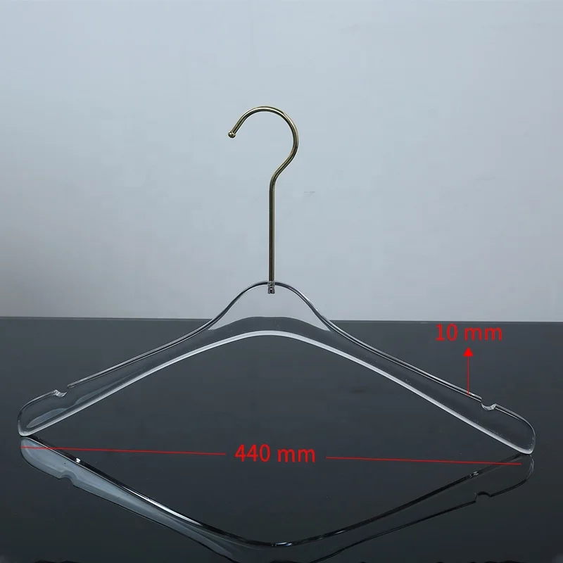 Custom Logo Adult Transparent  Clear Acrylic Coat Garment Clothes Hanger with Chrome Metal Clips