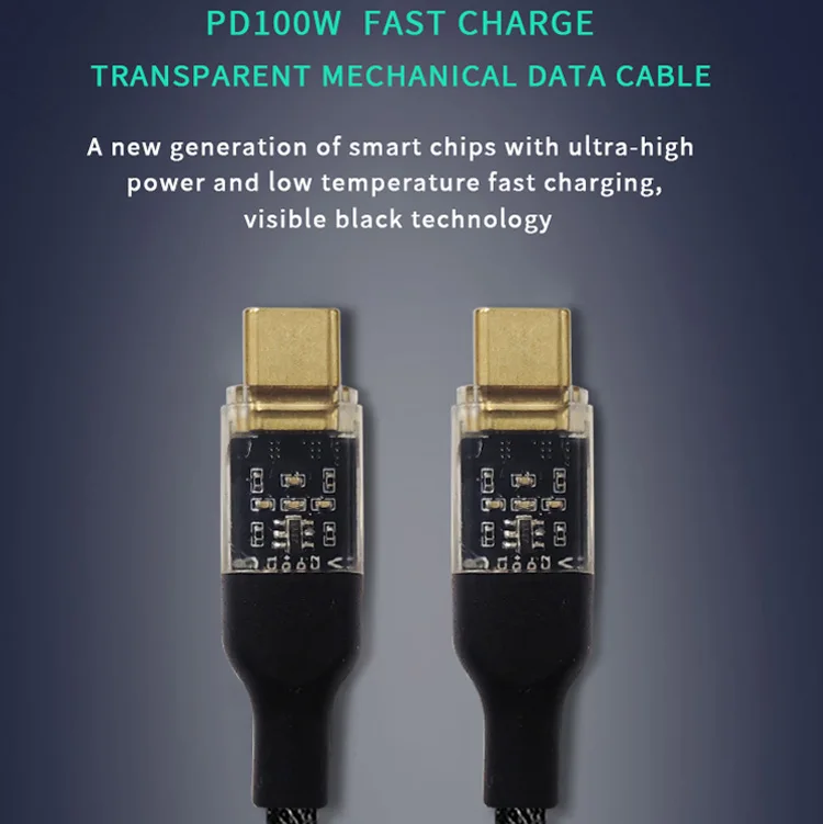 OEM/ODM 1m/2M Transparent tpye-C interface Strong woven Heavy Duty Nylon 27W Fast Data Charging cable for iPhone 13 14 pro max