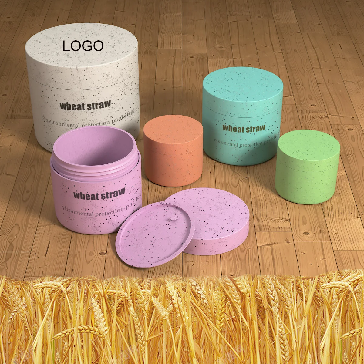 Coloufur purple 50ml 50g 100grams 250 g 150g 10oz pcr pla cosmetic container pot biodegradable wheat straw jar with logo cap