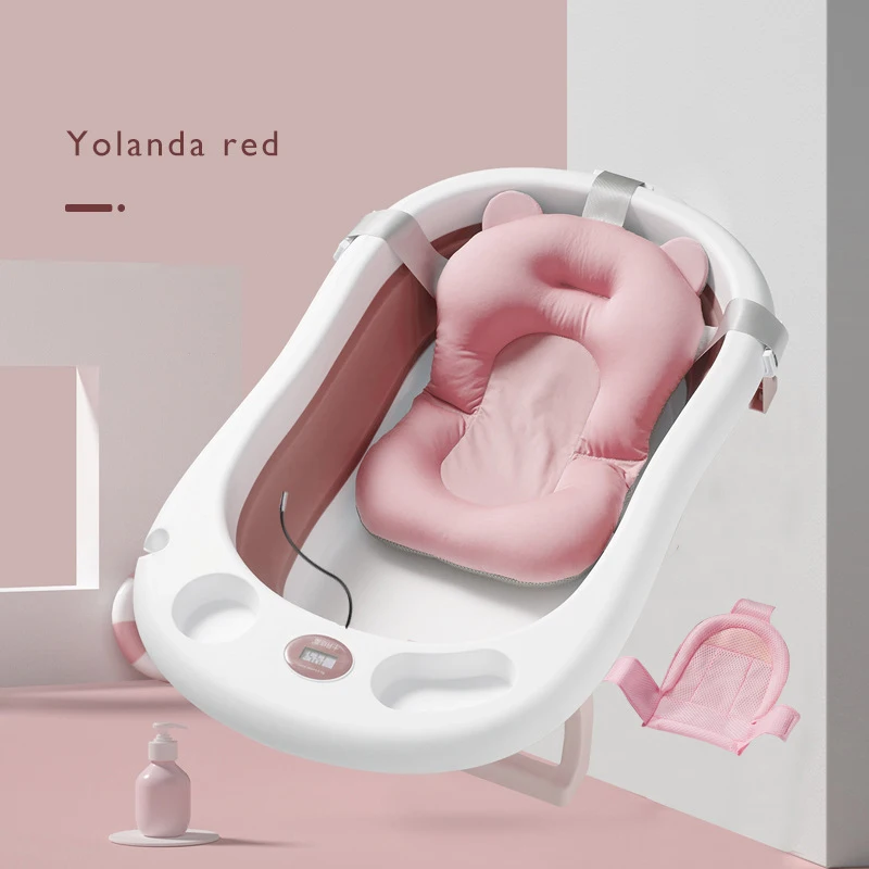 Plastic Foldable Infant Bathtub Baby Bath Tubs Set folding For Kids Children With Temperature Net Cushion OEM Wholesale (1600676392024)