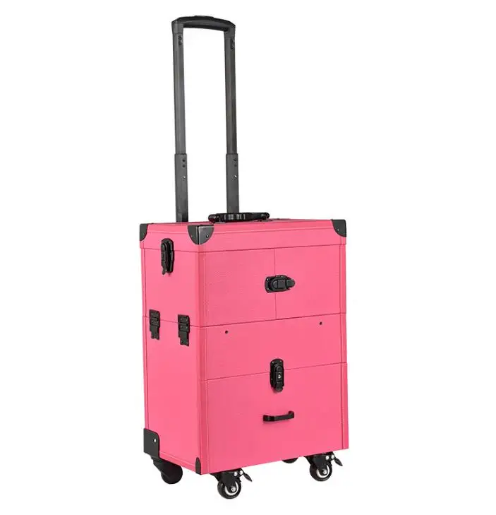 Makeup Train Case on wheels Lockable Artist Makeup Cosmetic Trolley Case