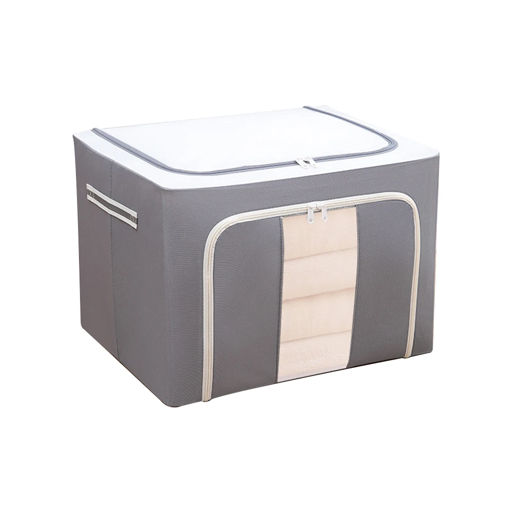Oxford Quilt Blanket Storage Box Foldable Storage Bag Large,Zipper Clothes Organizer Storage Box with Steel Frame/