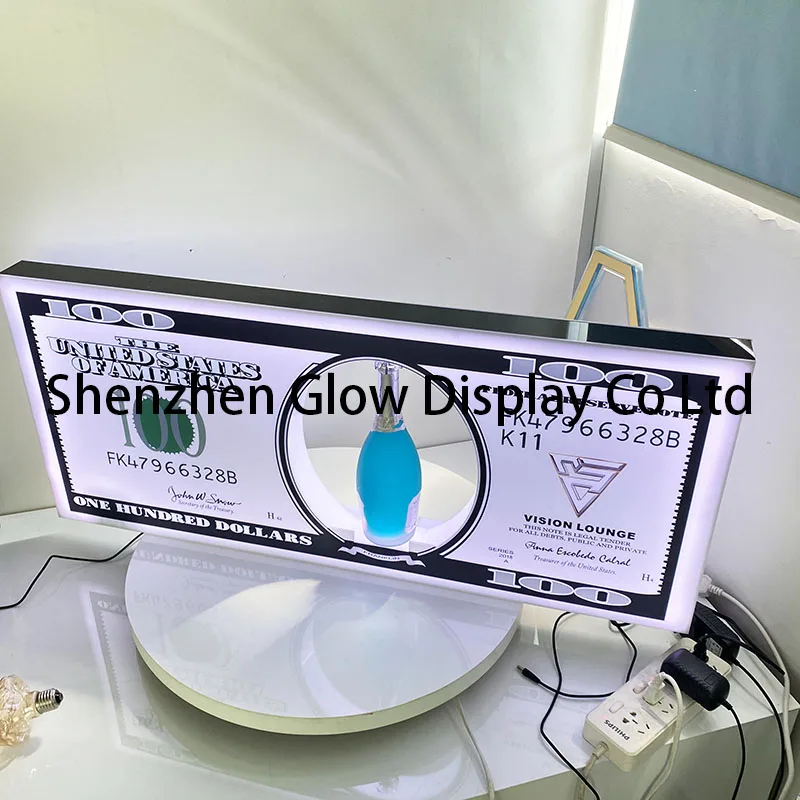LED SIGN  KING for sparklers 100 DOLLAR BILL BOTTLE PRESENTER GLORIFIER