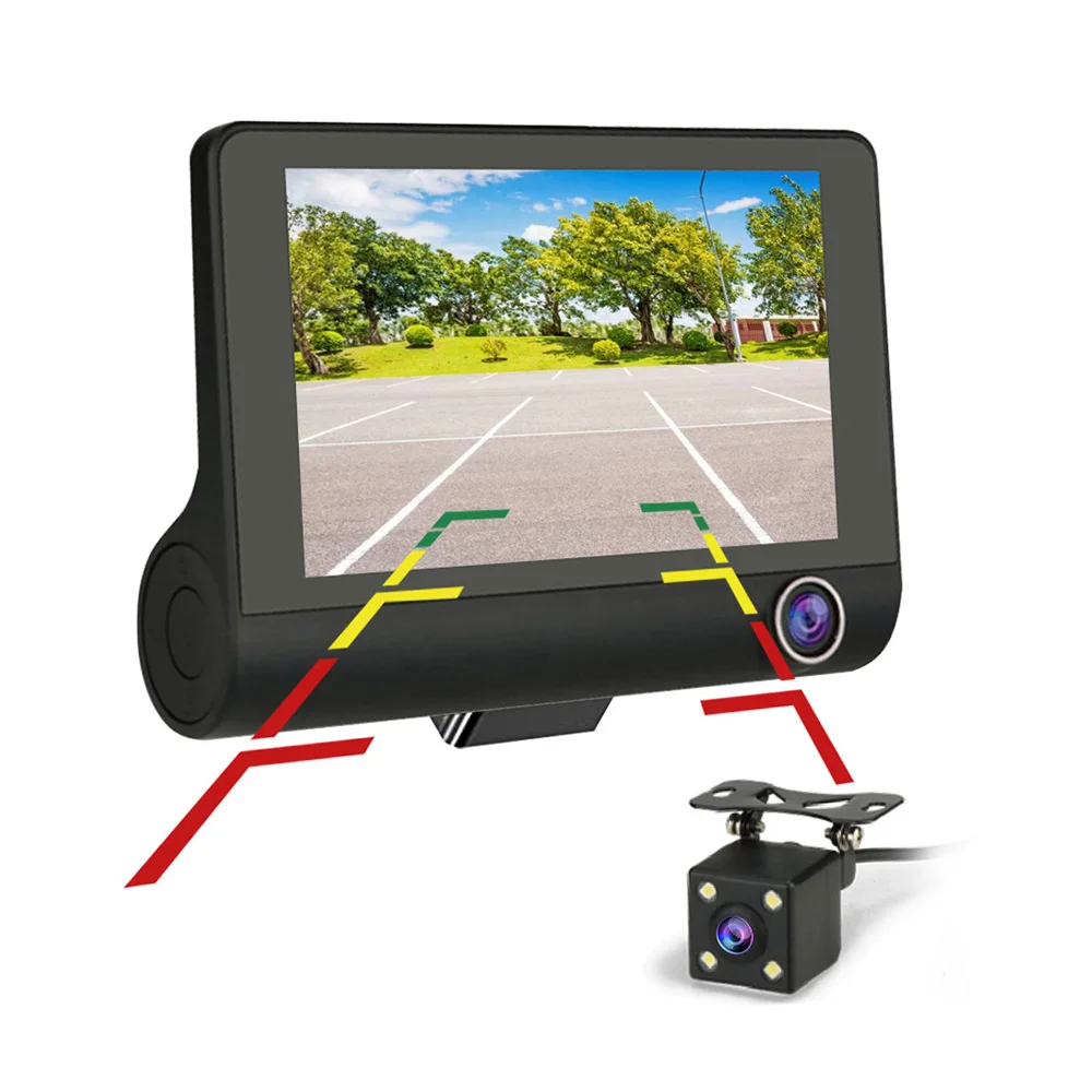 Hottest Three Cameras Dashboard Camera Car Black Box 4.0 Inch Front And Rear Car Camera 1080p Dual Dash Cam