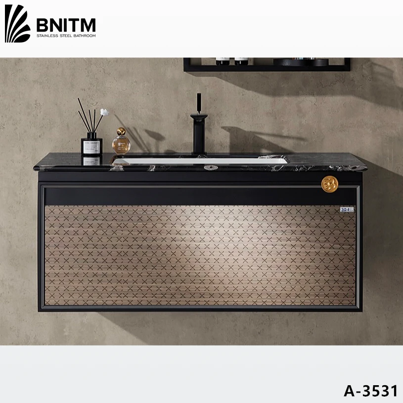 BNITM Luxury Modern Style Bathroom Vanities Set Includes LED Mirror and Drawers Floating Vanity Design