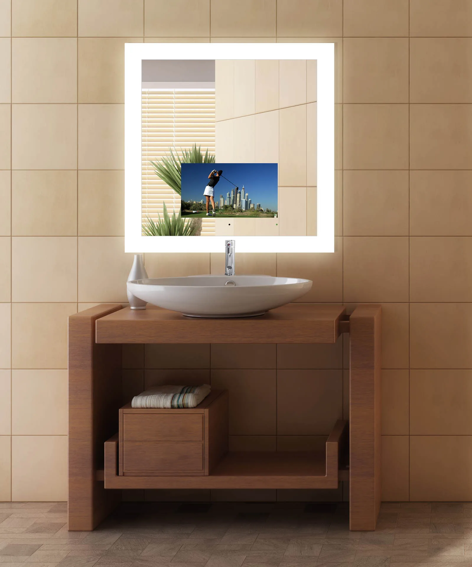 Smart Mirror Light Hospitality Hotel Salon Customized Size Bathroom Mirror With Led Light