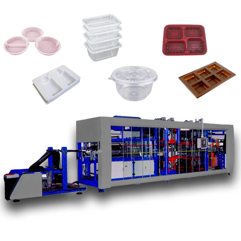 3 station servo drive forming full automatic thermoforming machine for  pp pet lunchbox fruit box making