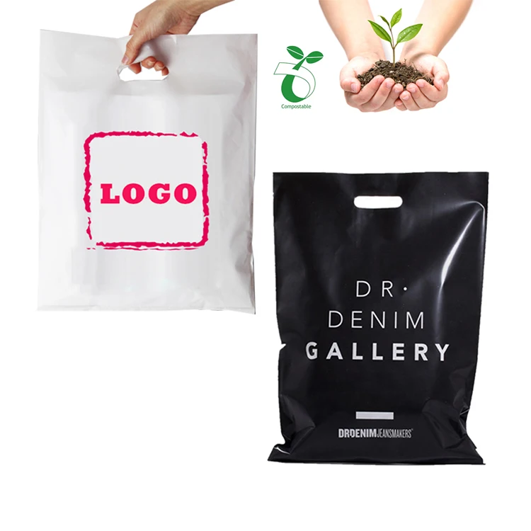 Экологически чистый биоразлагаемый пакет для покупок в продуктовых магазинах с индивидуальным принтом, биоразлагаемый пластиковый пакет для футболок на основе растений с логотипом