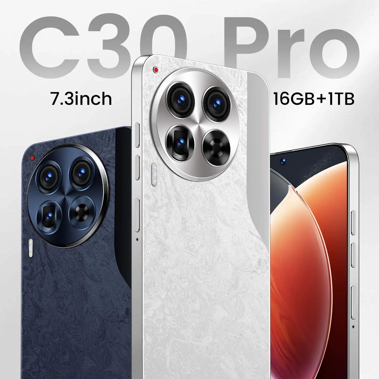 C30 Pro Smartphone 6.54' 2K Android Global Gaming Phone with 3500mAh Battery Dual SIM 256GB ROM LTE and CDMA Mobile Phone
