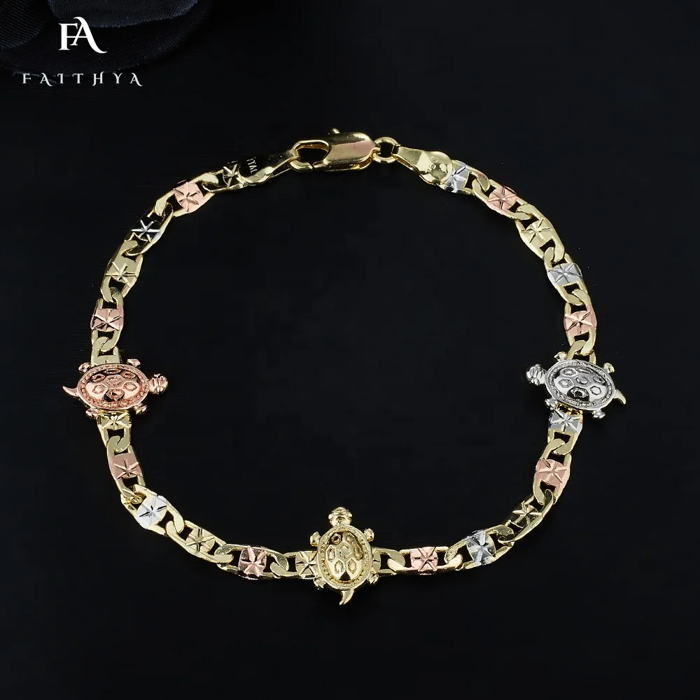 FB0086 Lovely Fine Jewelry Tricolor Electroplated Gold Animal Bracelet Turtle Butterfly Elephant Owl Bracelet For Woman