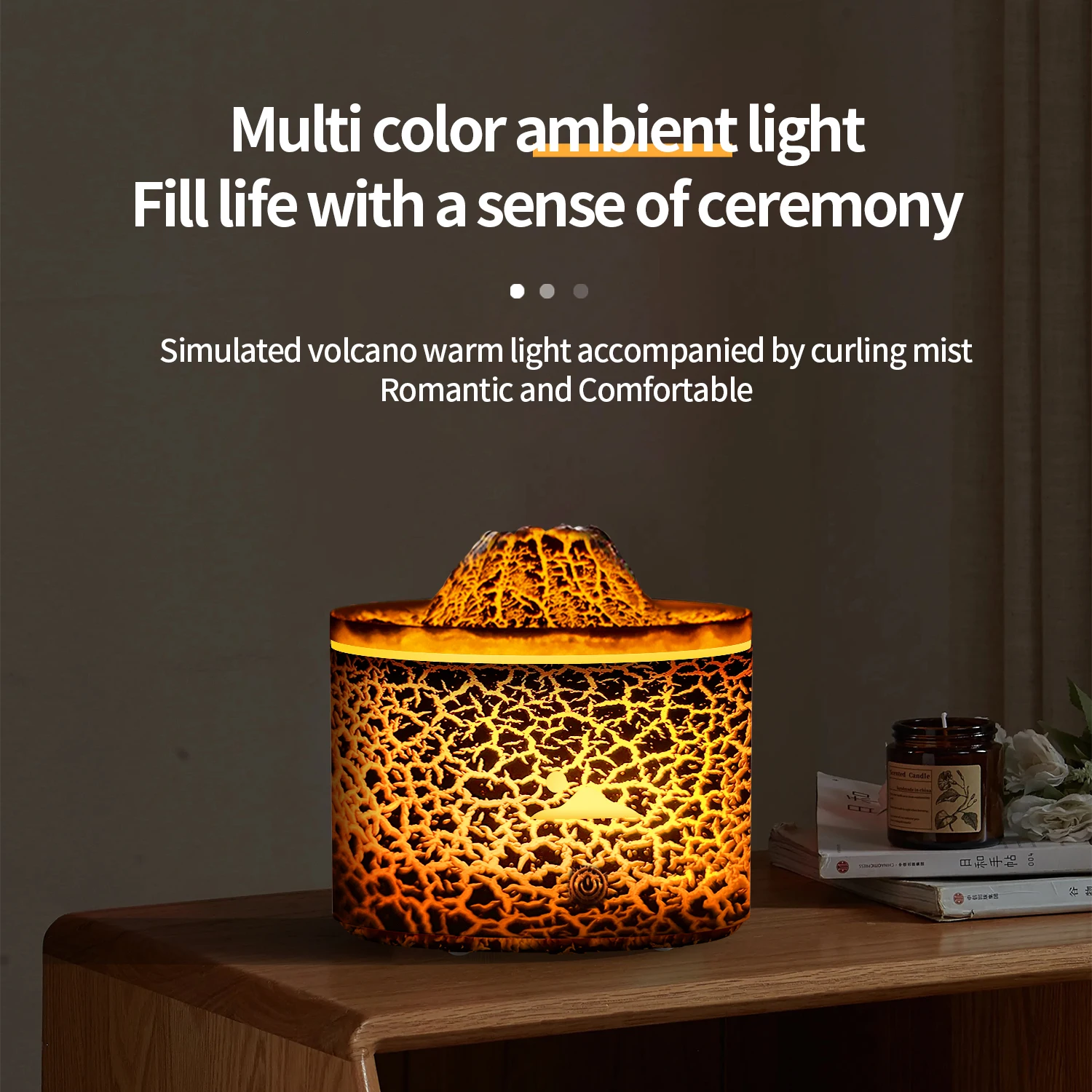 Electric Ultrasonic 3D Flame Air Humidifier Essential Oil Diffuser Jellyfish Volcanic Aroma Diffuser for Aromatherapy Car Hotel