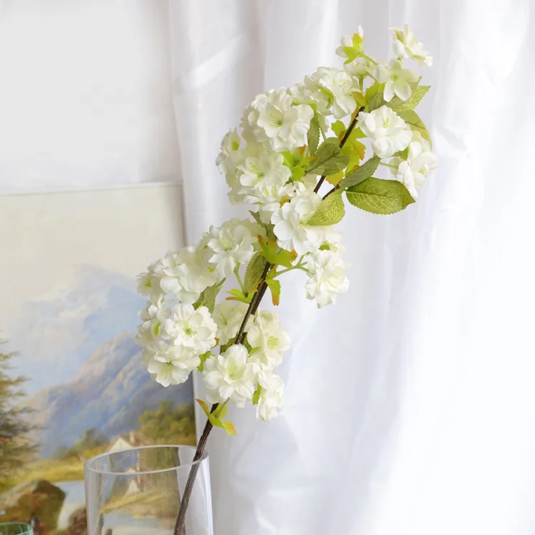 Fuyuan Real Touch Artificial Cherry Blossom Long Stem Sakura Cherry Blossom Branches for Wedding Office Window Decoration