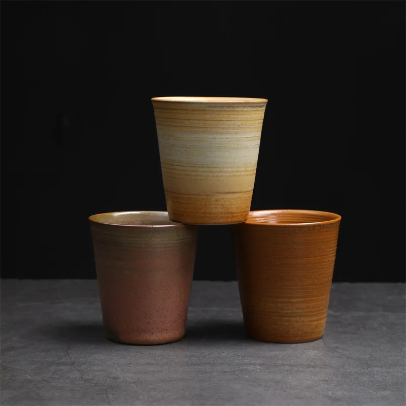 Wholesale Customization Painted Colorful Vintage Pottery Gradient Glazed Clay Creative Oil Drum Ceramic Coffee Mug Cup No Handle