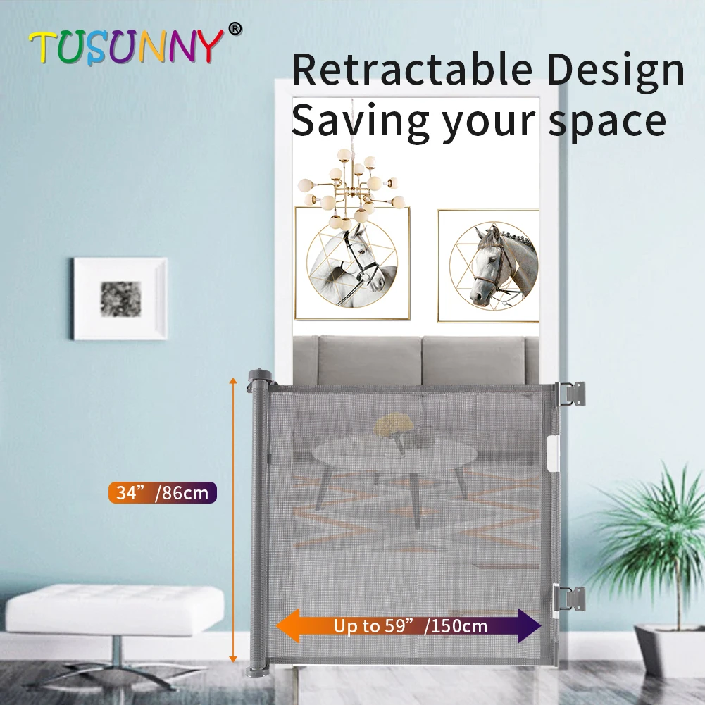 Portable Folding Mesh Baby Safety Fencing Gate, Protection Indoor Outdoor Safe Guard For Kids And Pets/