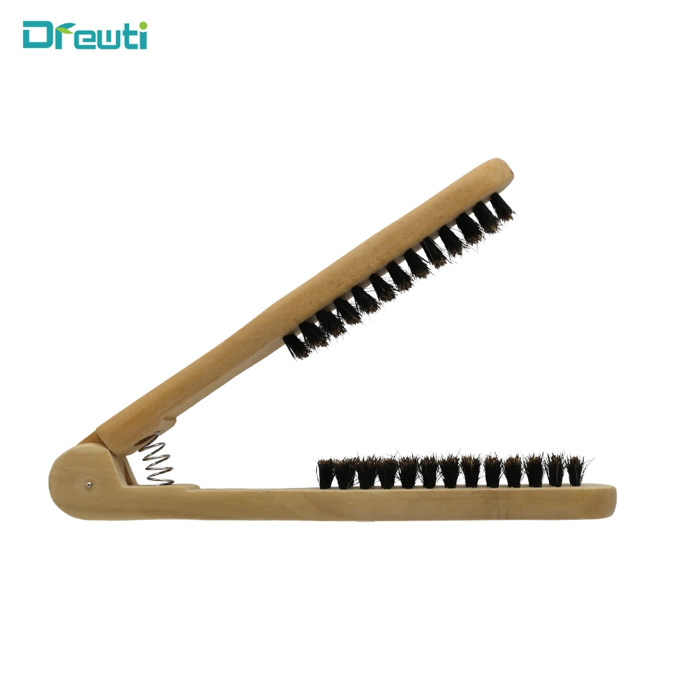 Jiangtai brand wood handle Straightening Double Brush V Shape Comb Tool