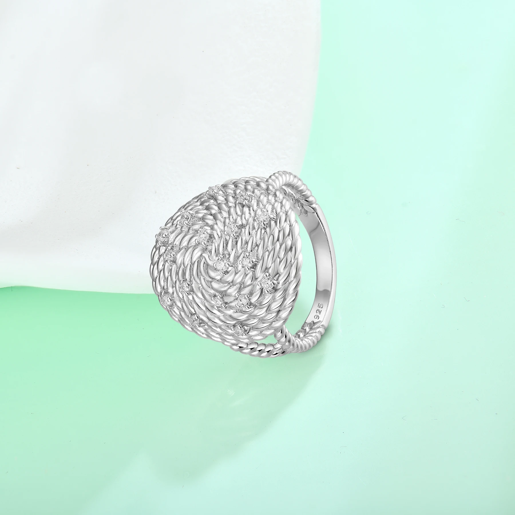 High End 925 Sterling Silver Jewelry Italian Design AAA Zirconia Twist Knot Chunky Heavy Ring