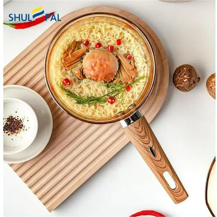 High Borosilicate Glass Kitchen cookware Clear Glass Cooking Pot with wooden Handle for one person