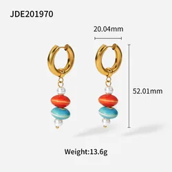 New French Court Style Color Ceramic Bead Hoop Women Gift Stainless Steel Gold Plated Pendant Earrings