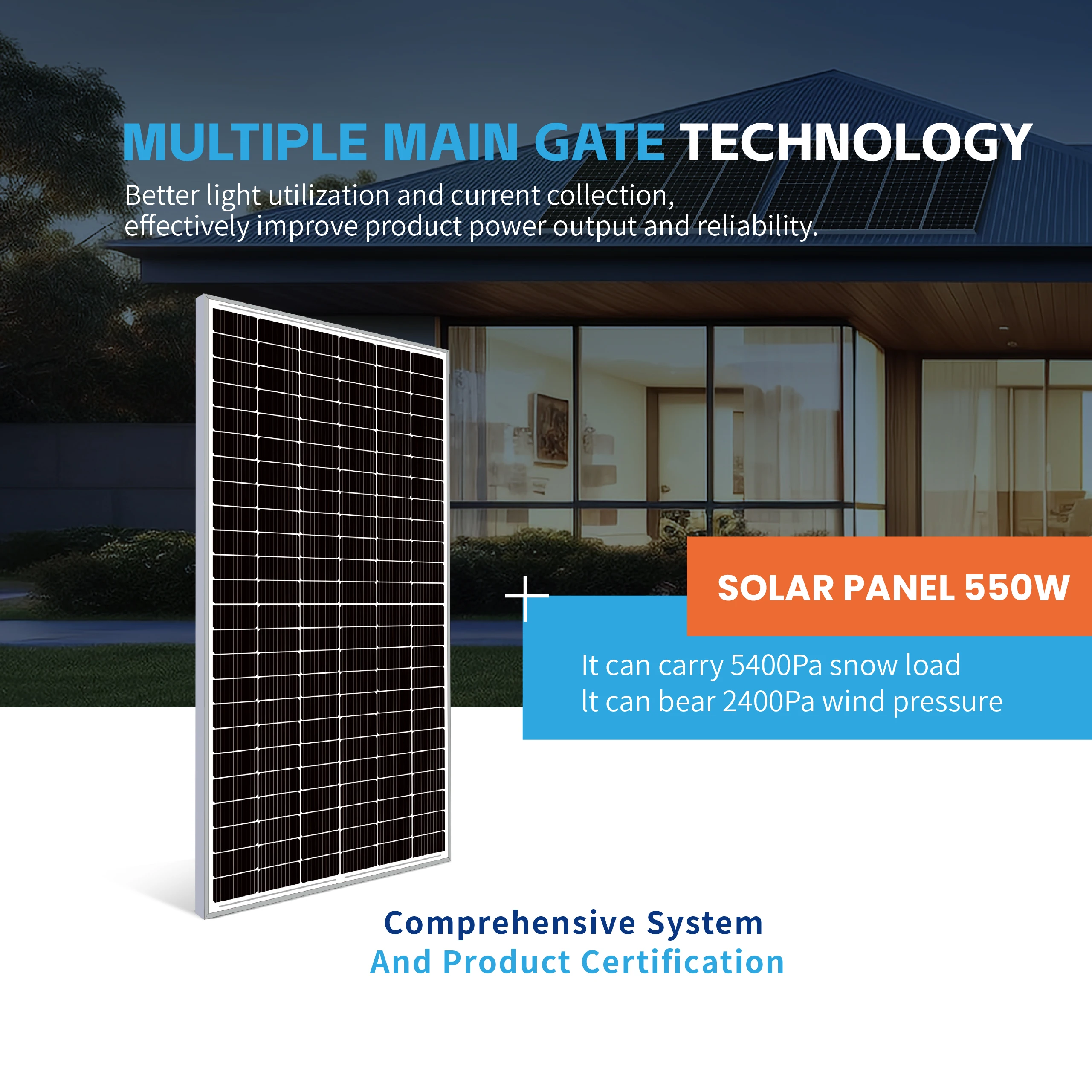 BLUE CARBON 25 Years Warranty Solar Cells Solar Panels 550 Watt Monocrystalline Solar Energy Panel