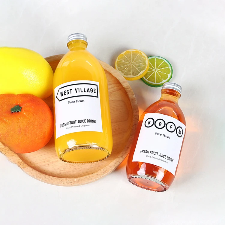 French square 280ml 500ml high quality clear glass beverage fruit wine bottle milk tea drink glass bottle for juice