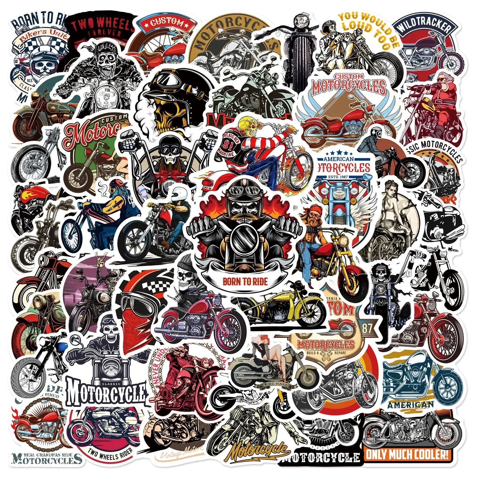 50Pcs Old Fashion Motorcycle Riding Graffiti Stickers For Motor Car Bicycle Waterproof Custom Motorcycles Sticker