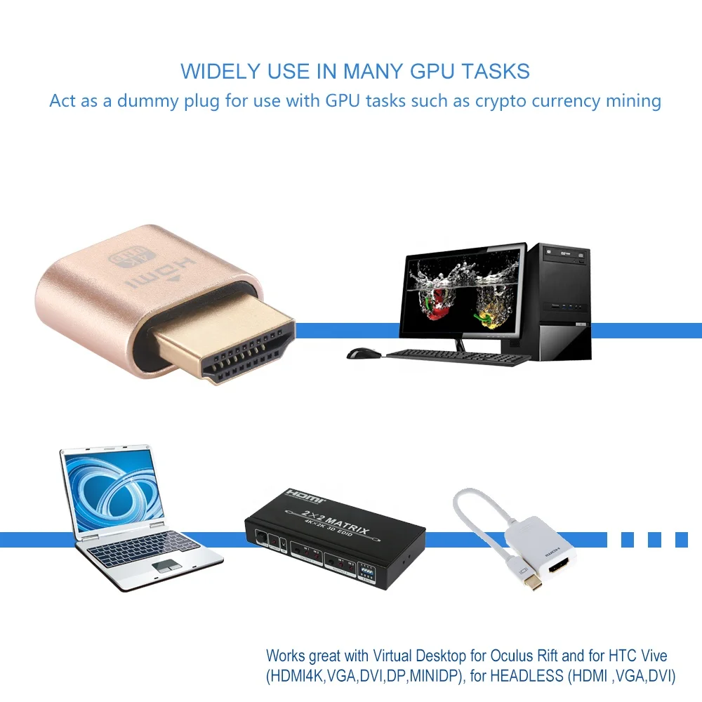 4k 60hz Dummy Hdmi Plug Ddc Edid Vga Virtual Display Adapter Headless Ghost Display Emulator Hdmi Dummy 4k